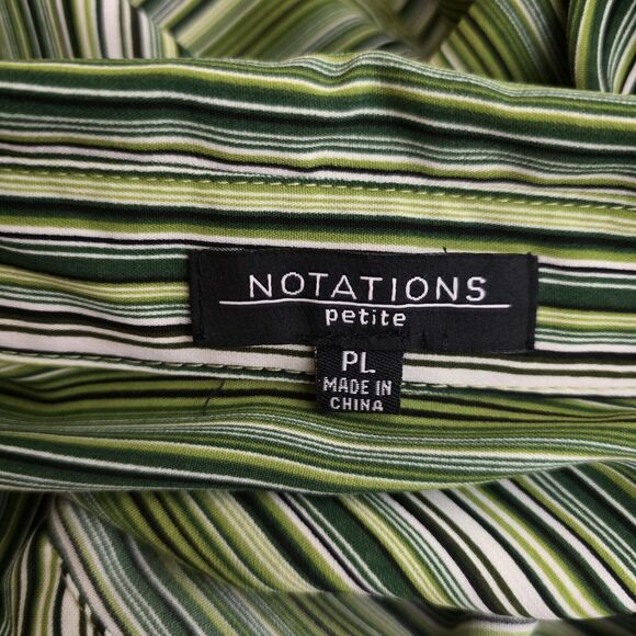 Notations Button Up Top Women Petite Large Striped Chartreuse Retro Stretch - Picture 6 of 9